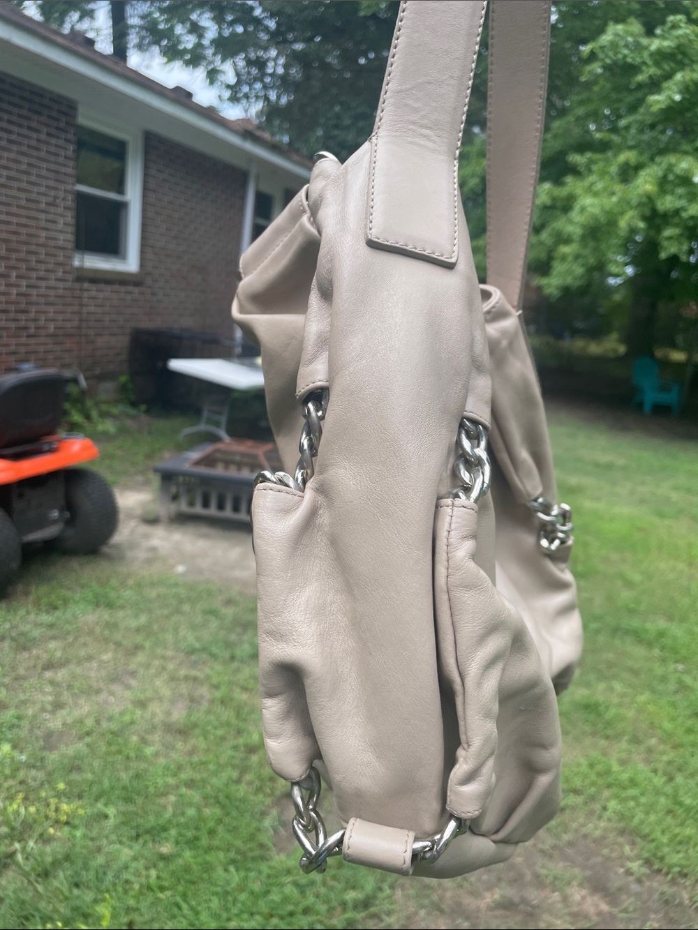 Furla Taupe Leather Hobo with Silver Chain Detail - Picture 4 of 11